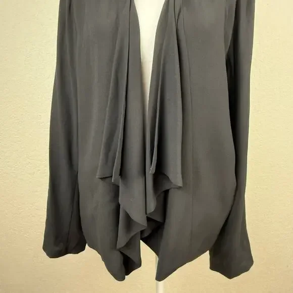 Eileen Fisher 100% Silk Crepe Leather Trim Jacket Black Button Sleeve Women’s XL - Picture 4 of 14